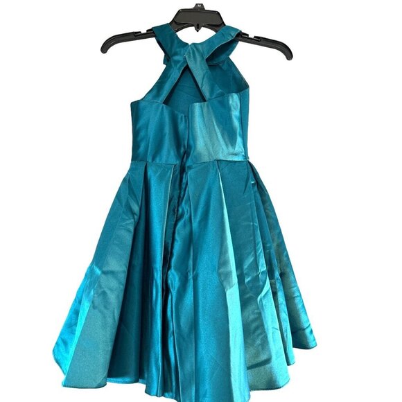 Girls Formal Dress Lined Bow Accent Hook Zip Back Green Size 7-8 - Picture 2 of 8